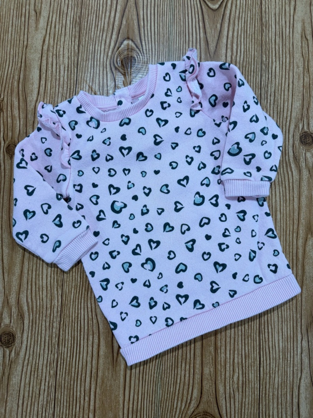 7/$20 George Pink Heart Print Ruffle Long Sleeve Sweatshirt Dress
